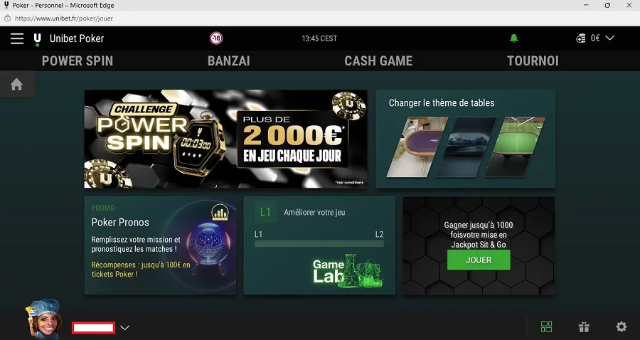 Lobby principal d'Unibet Poker