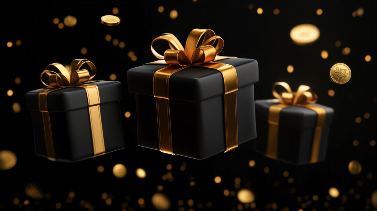Gift boxes with golden ribbons